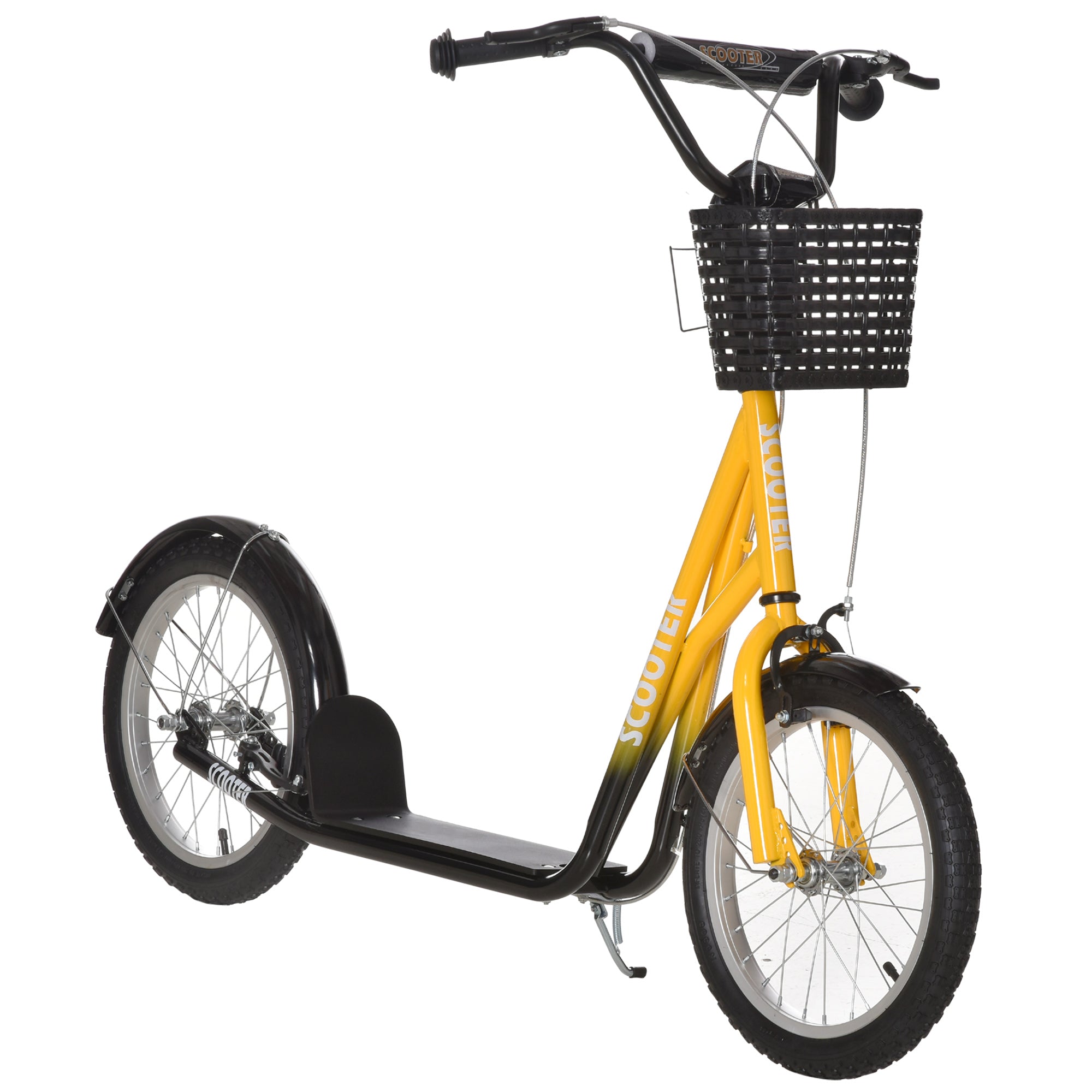HOMCOM Kiddie Cruiser: Adjustable Scooter with Dual Brakes, Basket & Cupholder, 16" Inflatable Tyres, Tangerine Hue - anydaydirect