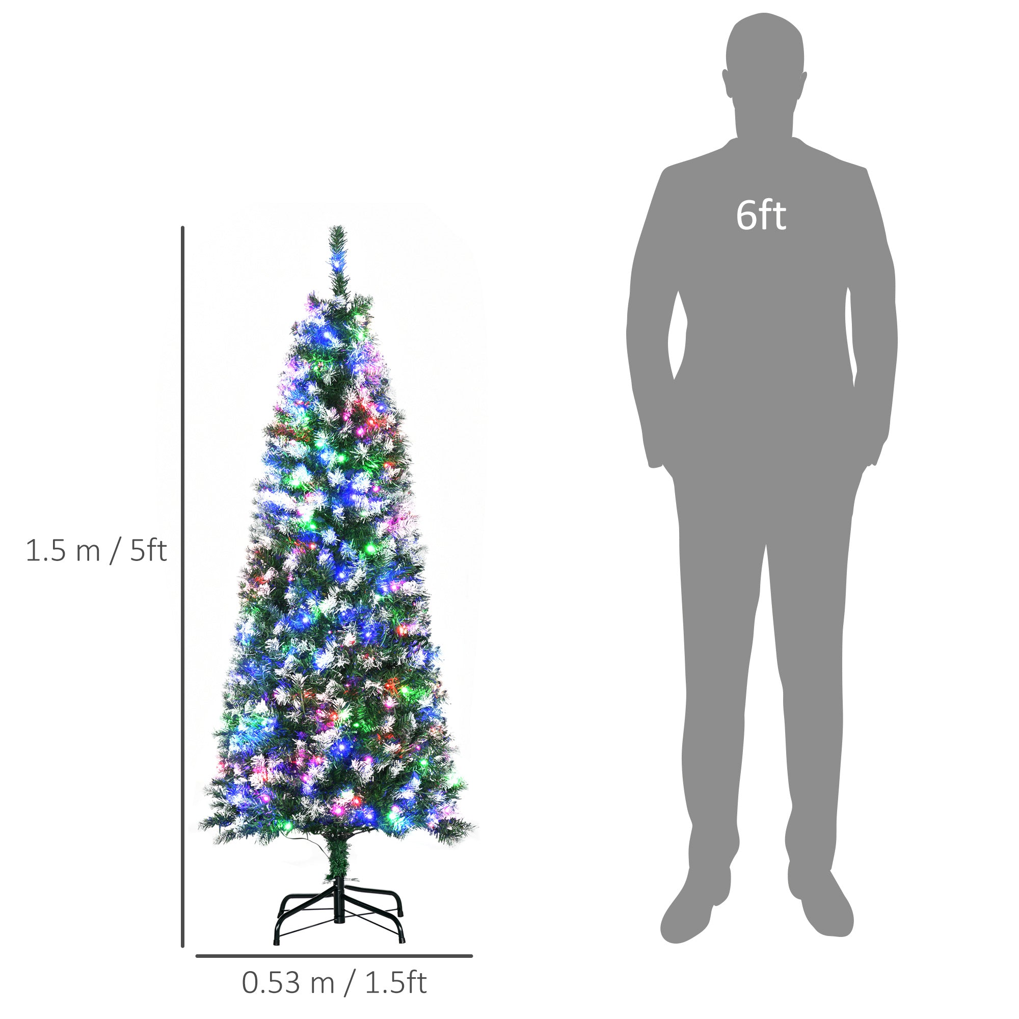 HOMCOM 5' Tall Prelit Pencil Slim Artificial Christmas Tree w/ Realistic Branches, 250 Colourful LED Lights & 408 Tips, Xmas Decoration - anydaydirect
