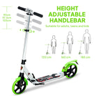 HOMCOM Folding Kick Scooter, Adjustable Ride On Scooter with 200mm Big Wheels and Double Shock Absorption, Urban Scooter for 14+ Teens Adult, Green - anydaydirect