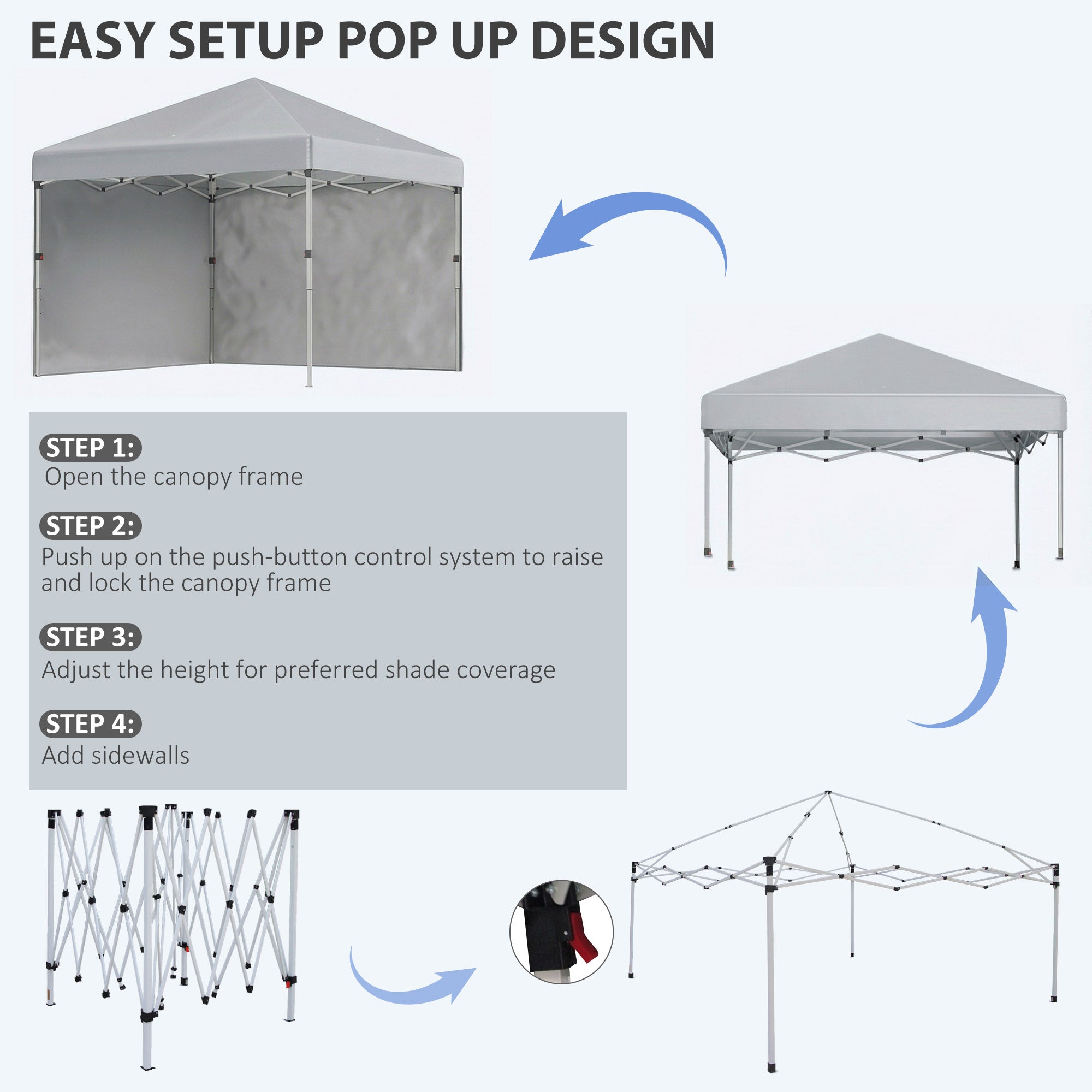 Outsunny 3 x 3 m Pop Up Gazebo, UPF 30+ Party Tent with 2 Sidewalls, Weight Bags and Wheeled Bag, Light Grey - anydaydirect