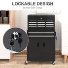 HOMCOM Portable Tool Box, Metal Tool Chest on Wheels with 6 Drawers for Garage and Workshop, Black - anydaydirect