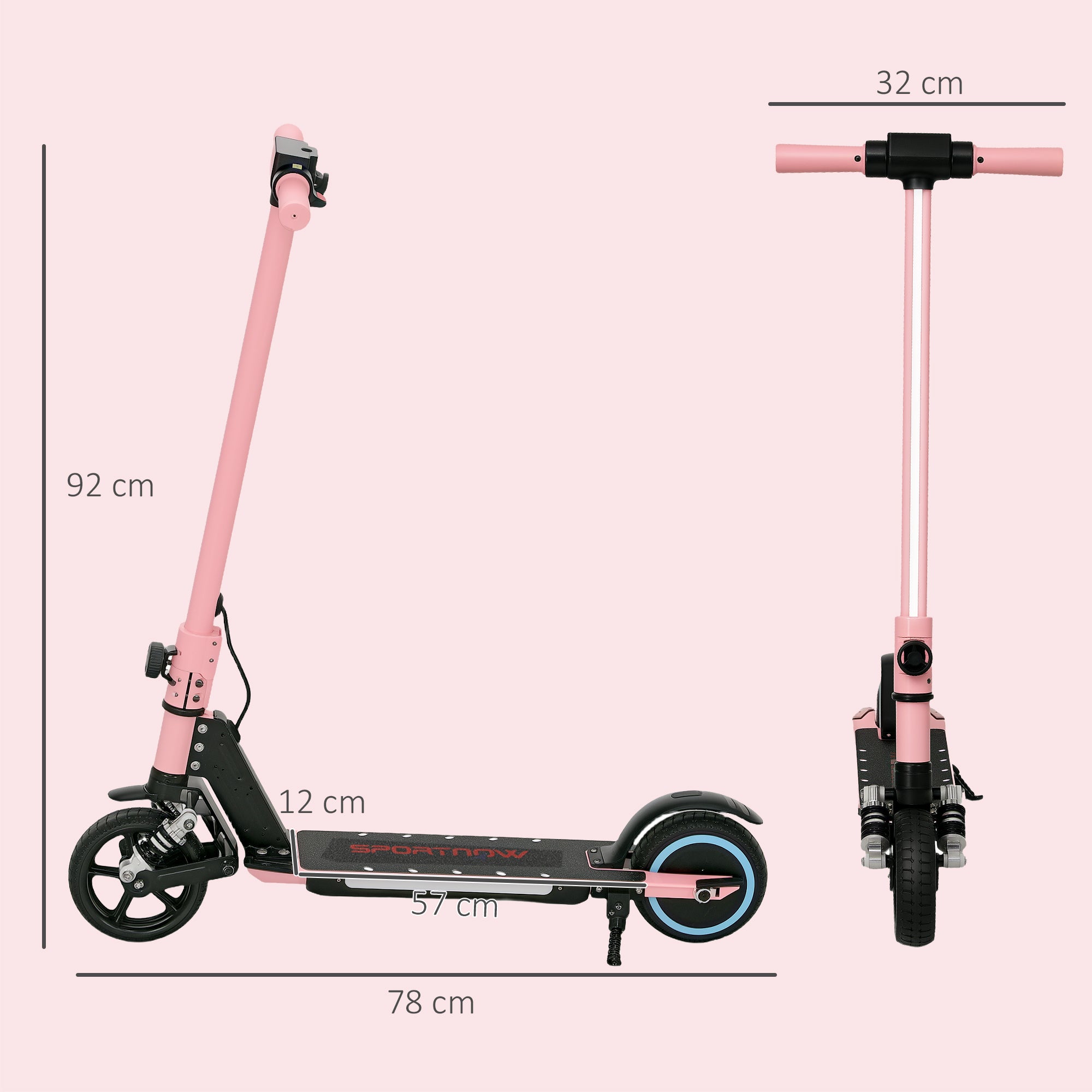 SPORTNOW Folding Electric Scooter for Kids Age 6-14 with Dual Brakes, Front Suspension, LED Colourful Lights and Display, 6.8kg Lightweight Aluminium E Scooter, Up to 14 KM/H & 6 KM, Pink - anydaydirect