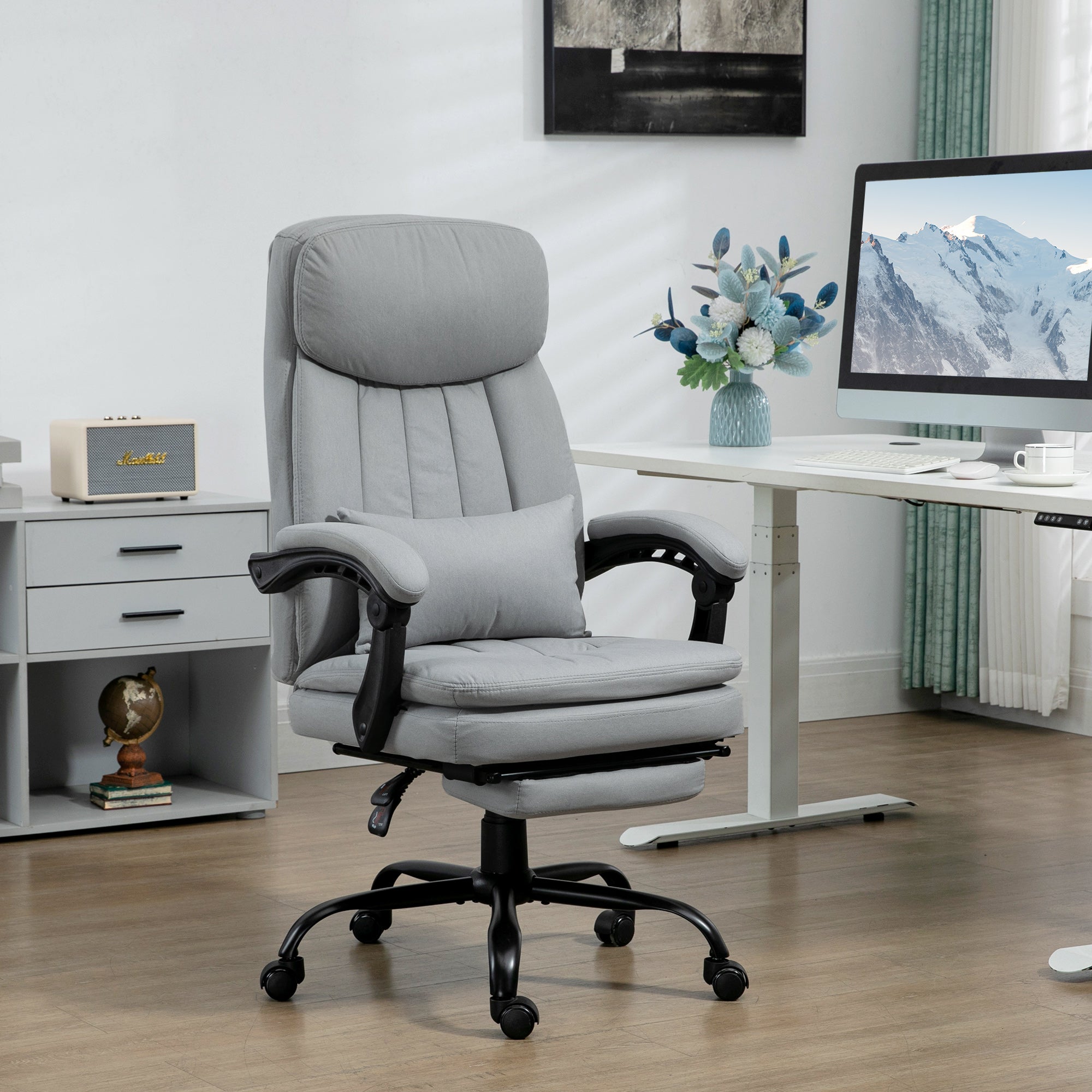 Vinsetto Office Chair, Ergonomic Desk Chair with 6-Point Vibration Massage and Lumbar Heating, Computer Chair with Lumbar Support Pillow, 155° Reclining Back and Footrest, Grey - anydaydirect