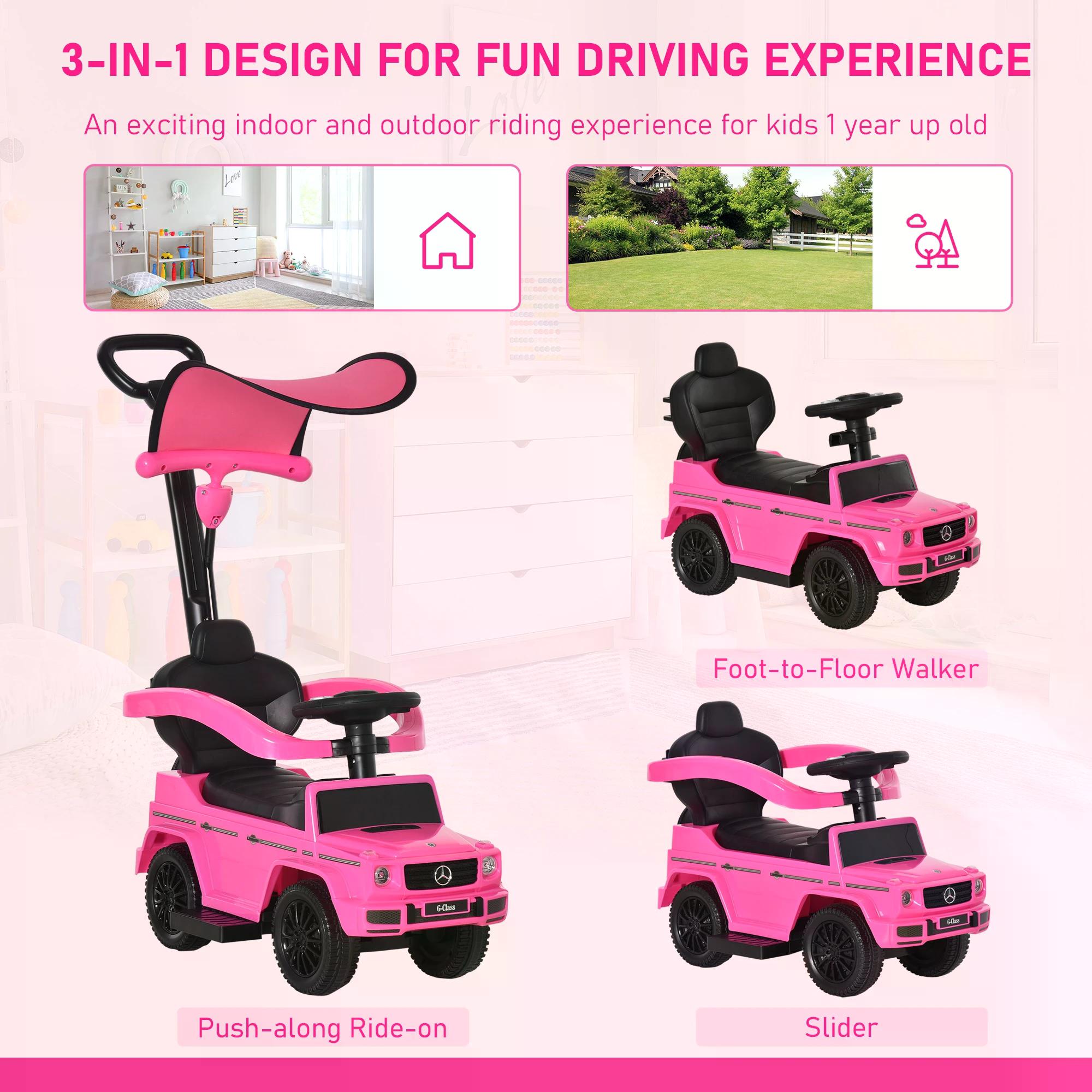 HOMCOM Mercedes-Benz G350 Push Car: Toddler Foot-to-Floor Slider with Steering Wheel, Pink - anydaydirect