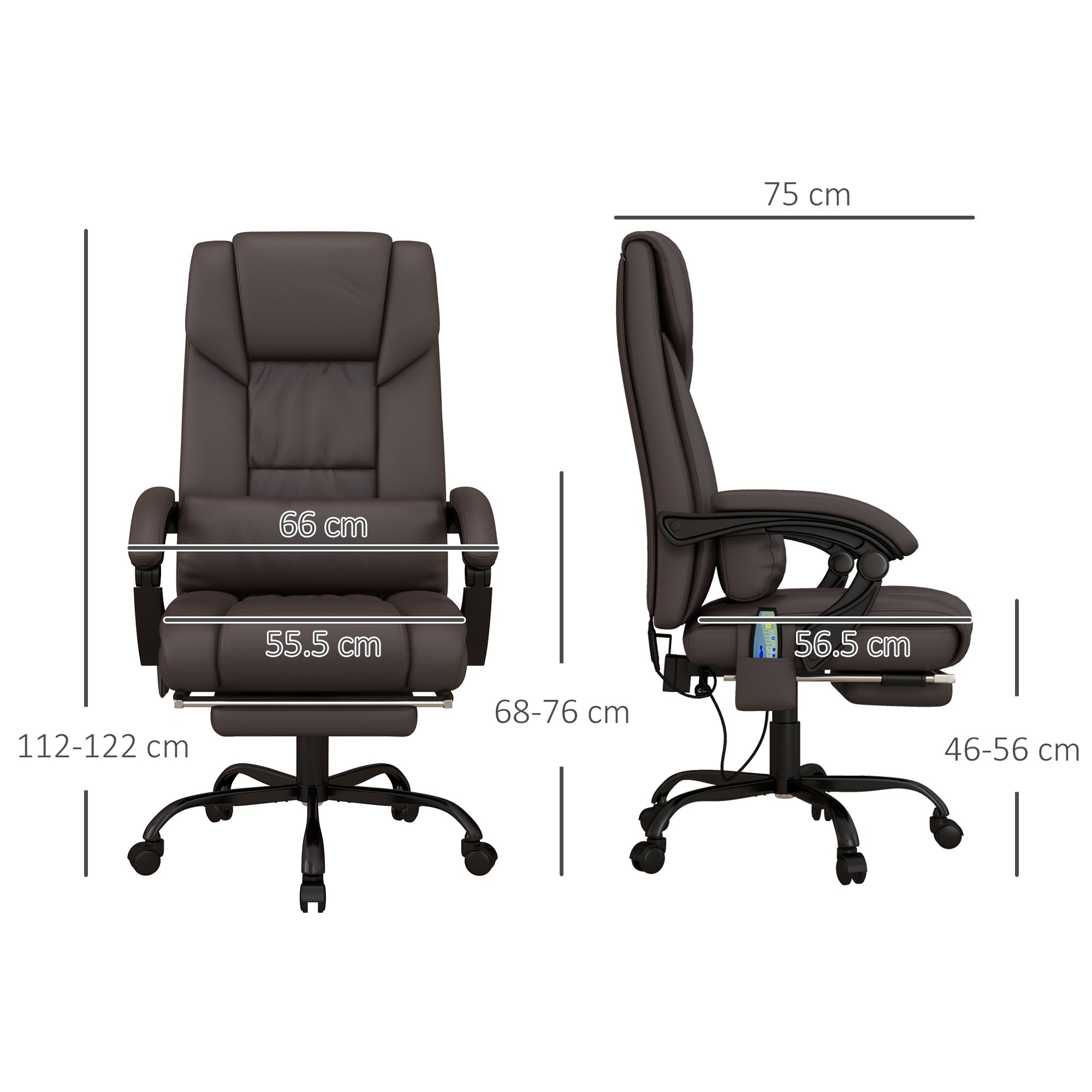 Vinsetto 6-Point Massage Office Chair, PU Leather Desk Chair with Adjustable Height and Footrest for Home Office, Brown - anydaydirect