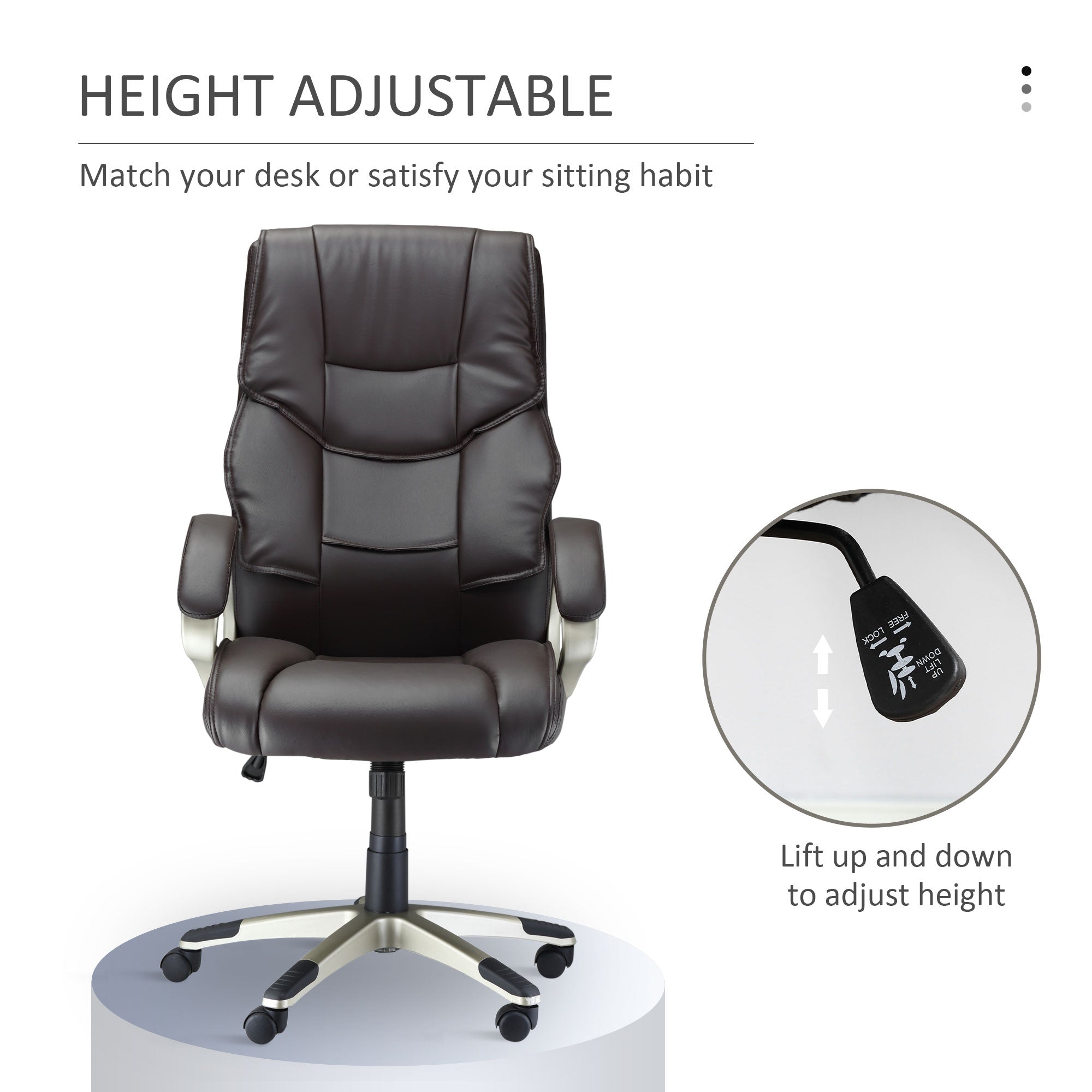 HOMCOM Home Office Chair High Back Computer Desk Chair with Faux Leather Adjustable Height Rocking Function Brown - anydaydirect