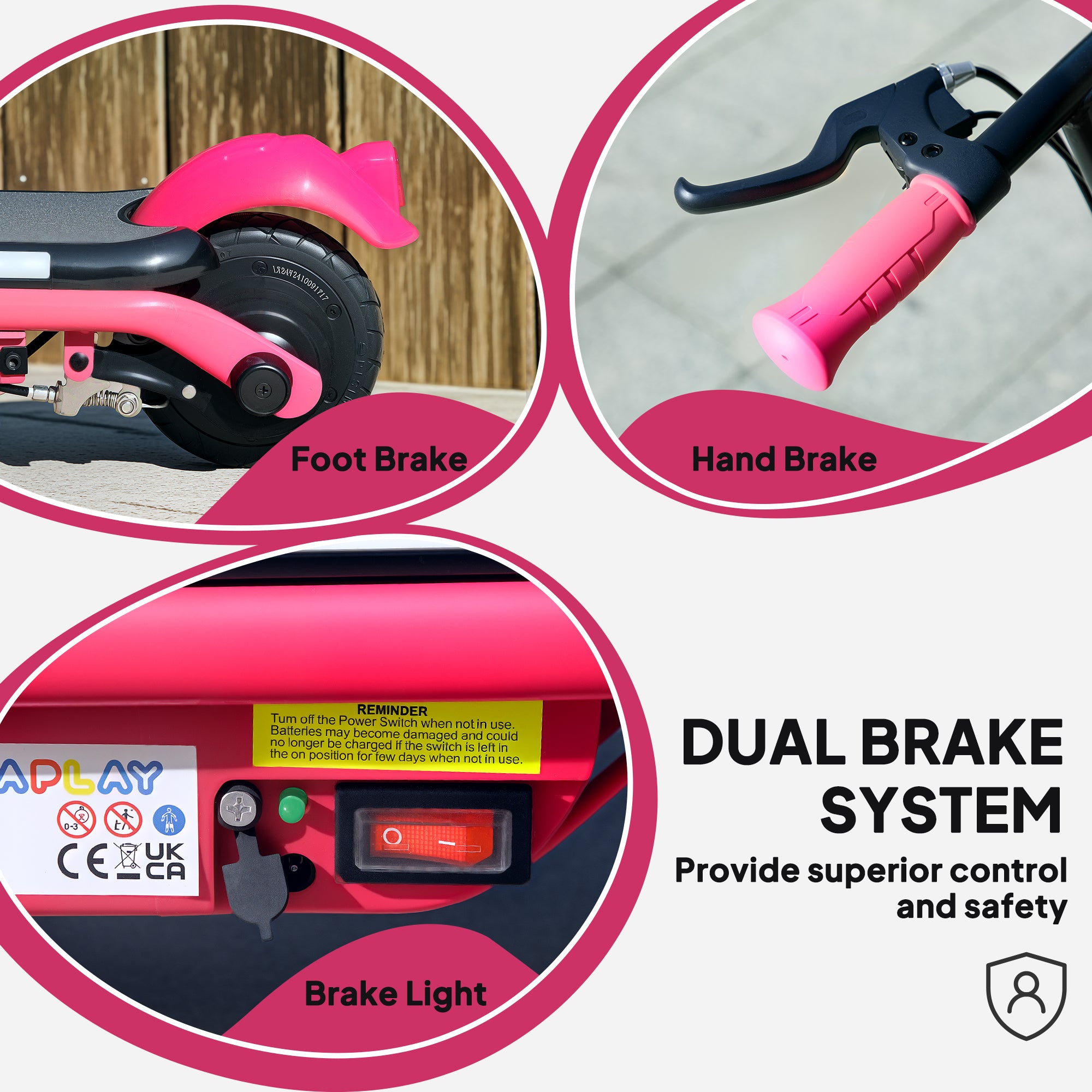 AIYAPLAY Electric Scooter for Kids Ages 6-14, with Dual Brakes, Flash Wheel and Colourful Light, Kids Electric Scooter E Scooter, Up to 12 KM/H & 10 KM, Pink - anydaydirect