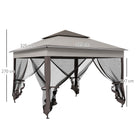 Outsunny 3.25 x 3.25m Deluxe Metal Gazebo, with Curtains - Brown and Grey - anydaydirect