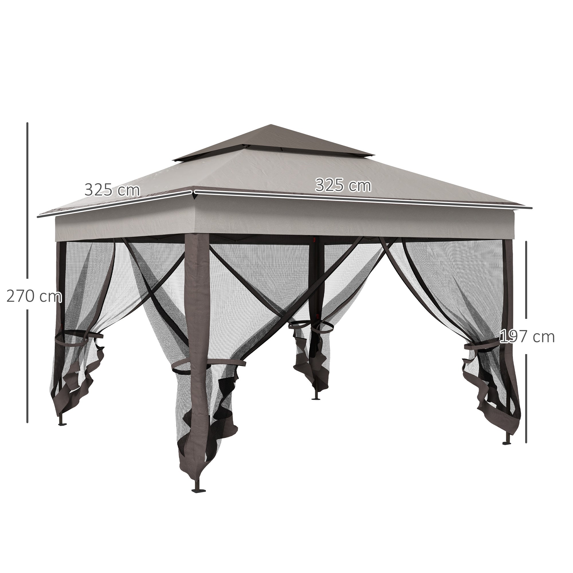 Outsunny 3.25 x 3.25m Deluxe Metal Gazebo, with Curtains - Brown and Grey - anydaydirect
