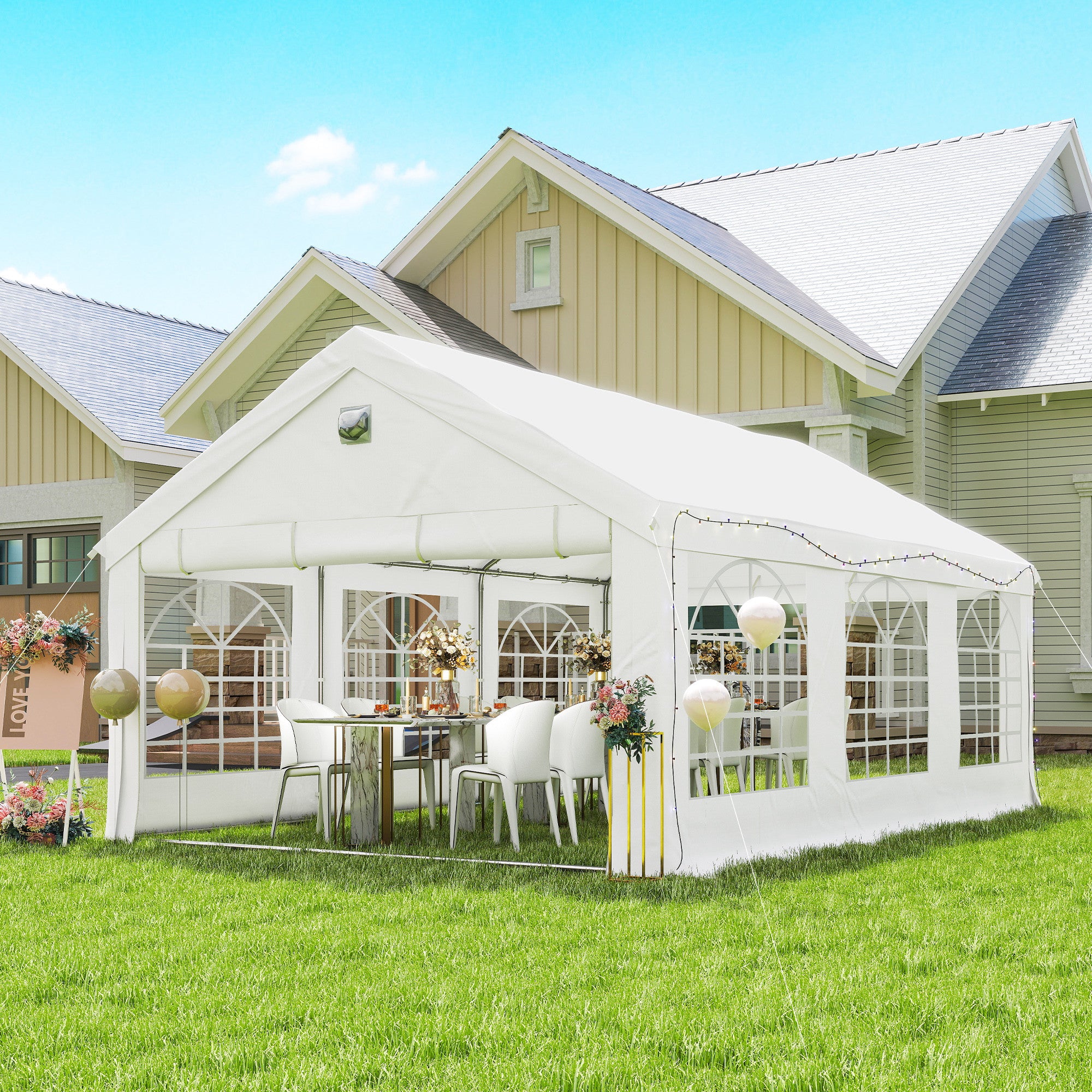 outsunny party tent Outsunny 6 x 4 m Party Tent, Heavy Duty Gazebo Canopy with Windows, Ou – anydaydirect