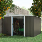 Outsunny 11 x 9 ft Metal Garden Storage Shed Sloped roof Tool House with Double Sliding Doors and 2 Air Vents, Grey - anydaydirect