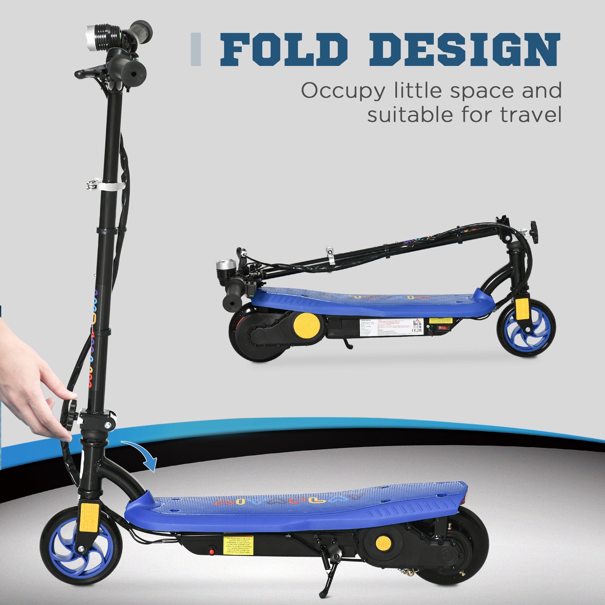 HOMCOM Foldable Electric Scooter, with LED Headlight, for Ages 7-14 Years - Blue - anydaydirect
