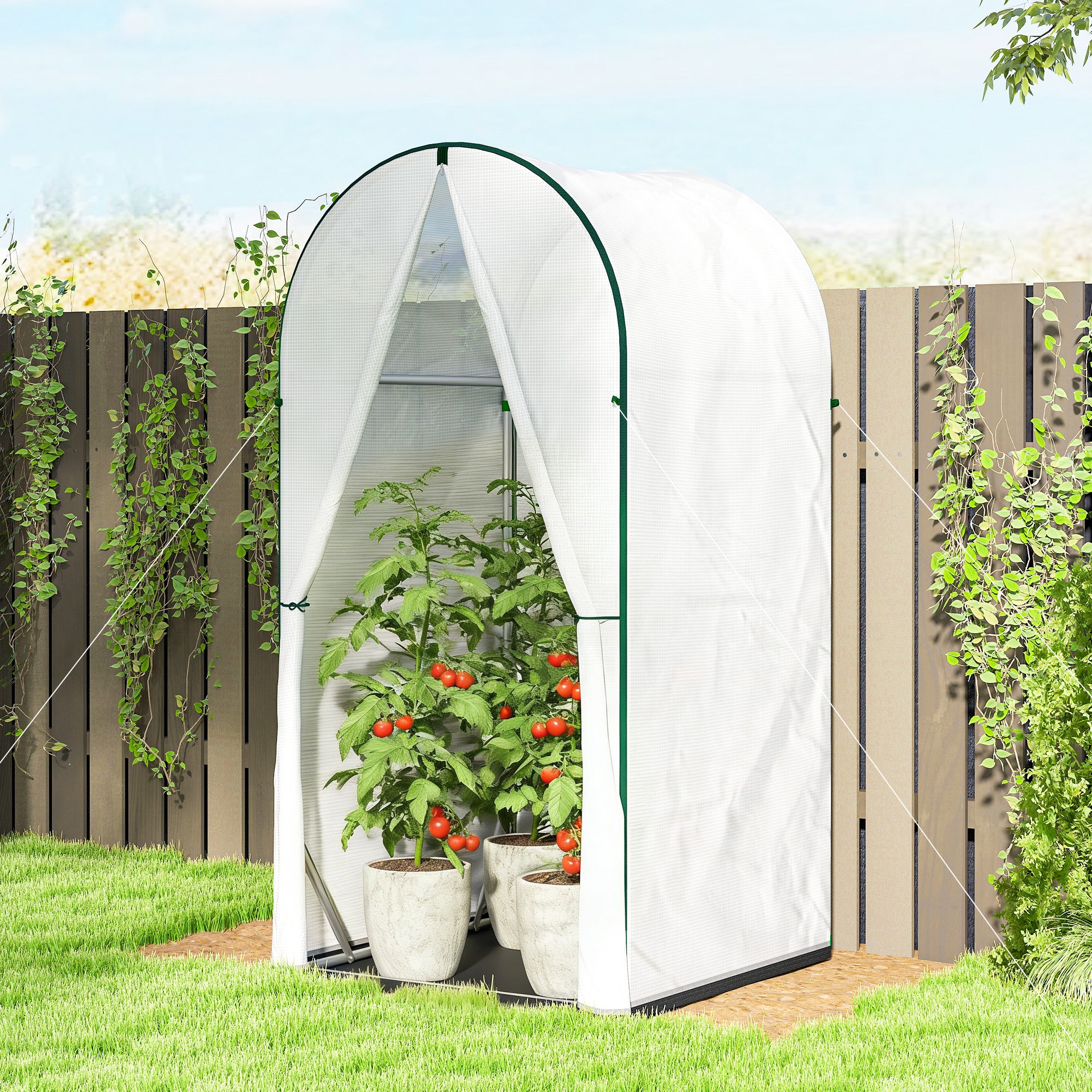 Outsunny Mini Greenhouse, Portable Green House with Roll-Up Door, PE Base, Small Greenhouse, 100 x 100 x 195 cm, White - anydaydirect