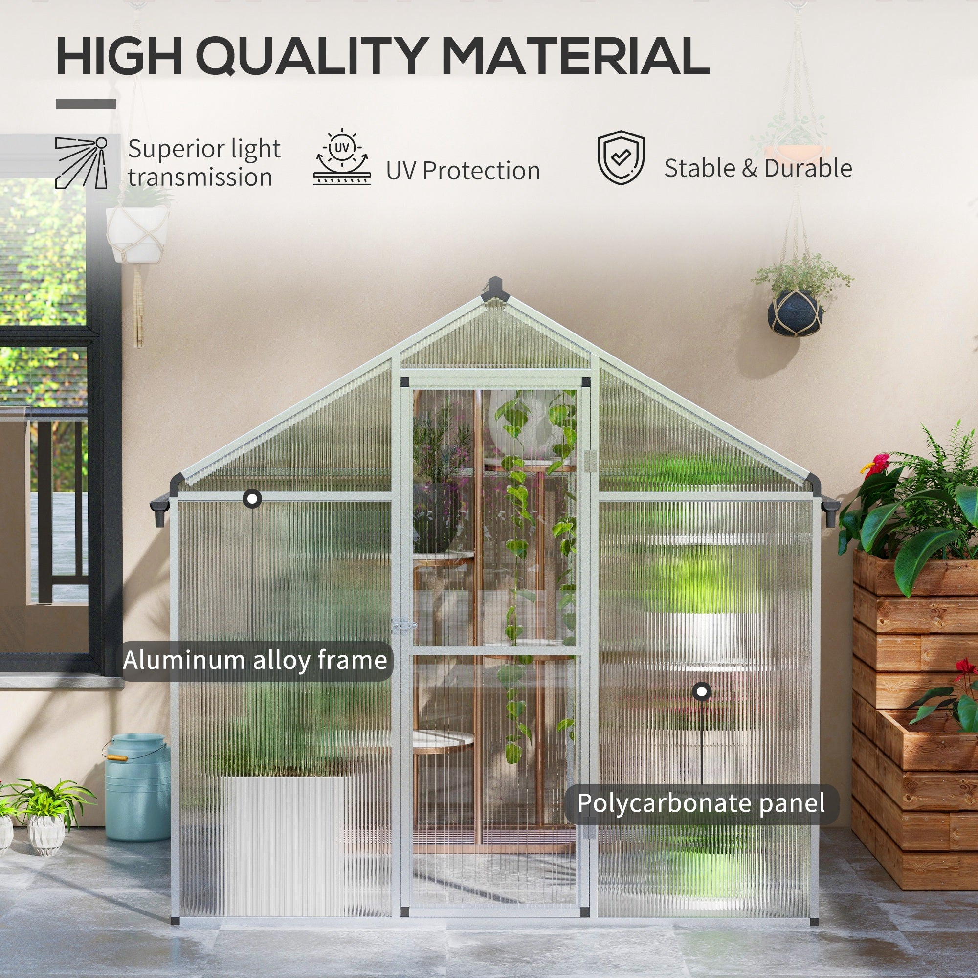 Outsunny 6 x 6ft Aluminium Frame Greenhouse, with Foundation - anydaydirect