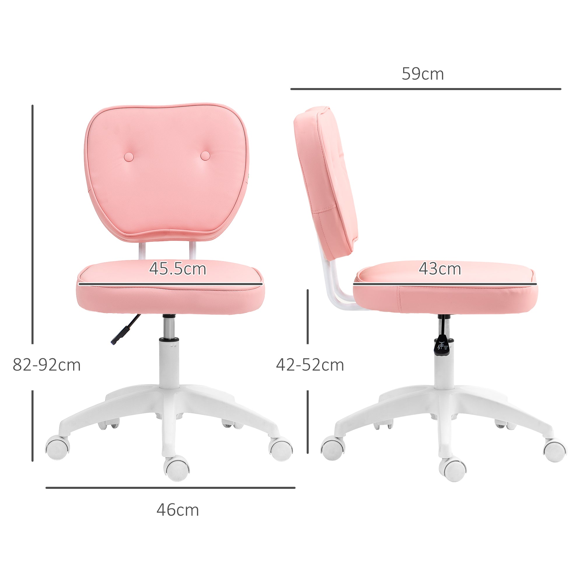Vinsetto Vanity Office Chair, PU Leather Computer Chair for Home, with Adjustable Height, Armless, Swivel Wheels, Pink - anydaydirect