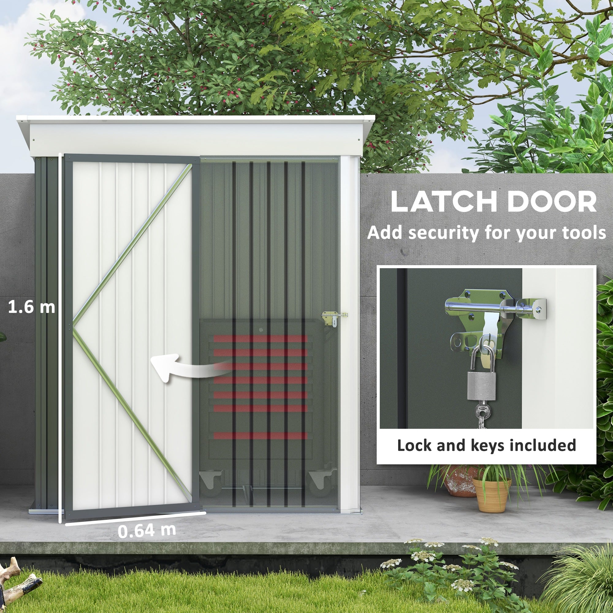 Outsunny Metal Garden Shed, Outdoor Lean-to Shed for Tool Motor Bike, with Adjustable Shelf, Lock, Gloves, 5'x3'x6',  Dark Grey - anydaydirect