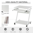 HOMCOM Movable Computer Desk with 4 Moving Wheels Sliding Keyboard Tray Home Office Workstation White - anydaydirect