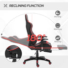HOMCOM High-Back Gaming Chair Swivel Home Office Computer Racing Gamer Recliner Chair Faux Leather with Footrest, Wheels, Red Black - anydaydirect
