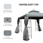 Outsunny 3(M)x3(M) Garden Gazebo Double Top Outdoor Canopy Patio Event Party Wedding Tent Backyard Sun Shade with Netting - Grey - anydaydirect