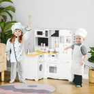 HOMCOM Kids Kitchen Playset, Large Pretend Role Play Kitchen, White - anydaydirect