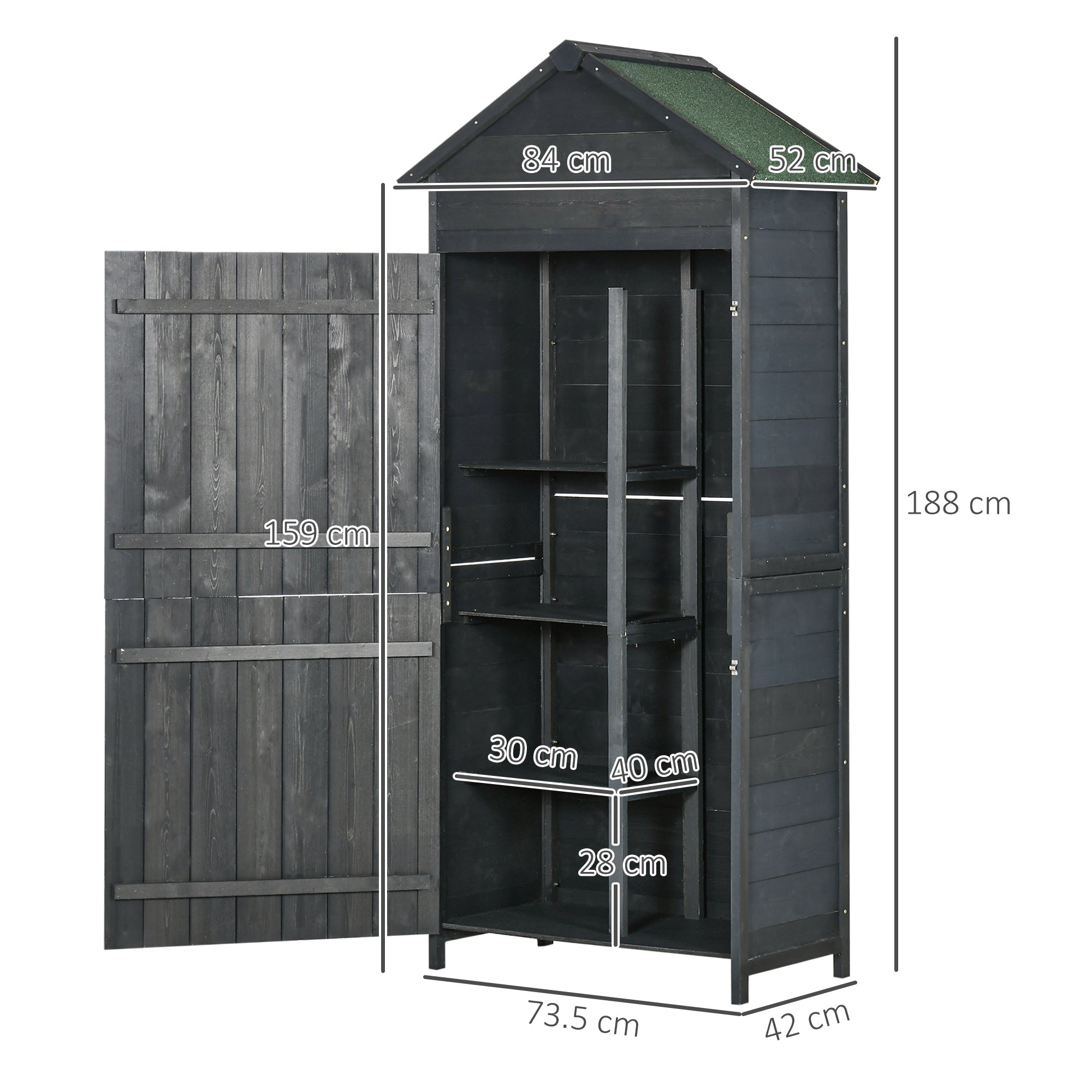 OutsunnyGarden Storage 4-Tier Wooden Garden Outdoor Shed 3 Shelves Utility Gardener Cabinet Lockable 2 Doors - Grey - anydaydirect