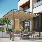 Outsunny 3 x 2.8m Metal Pergola, with Retractable Fabric Roof - Beige - anydaydirect