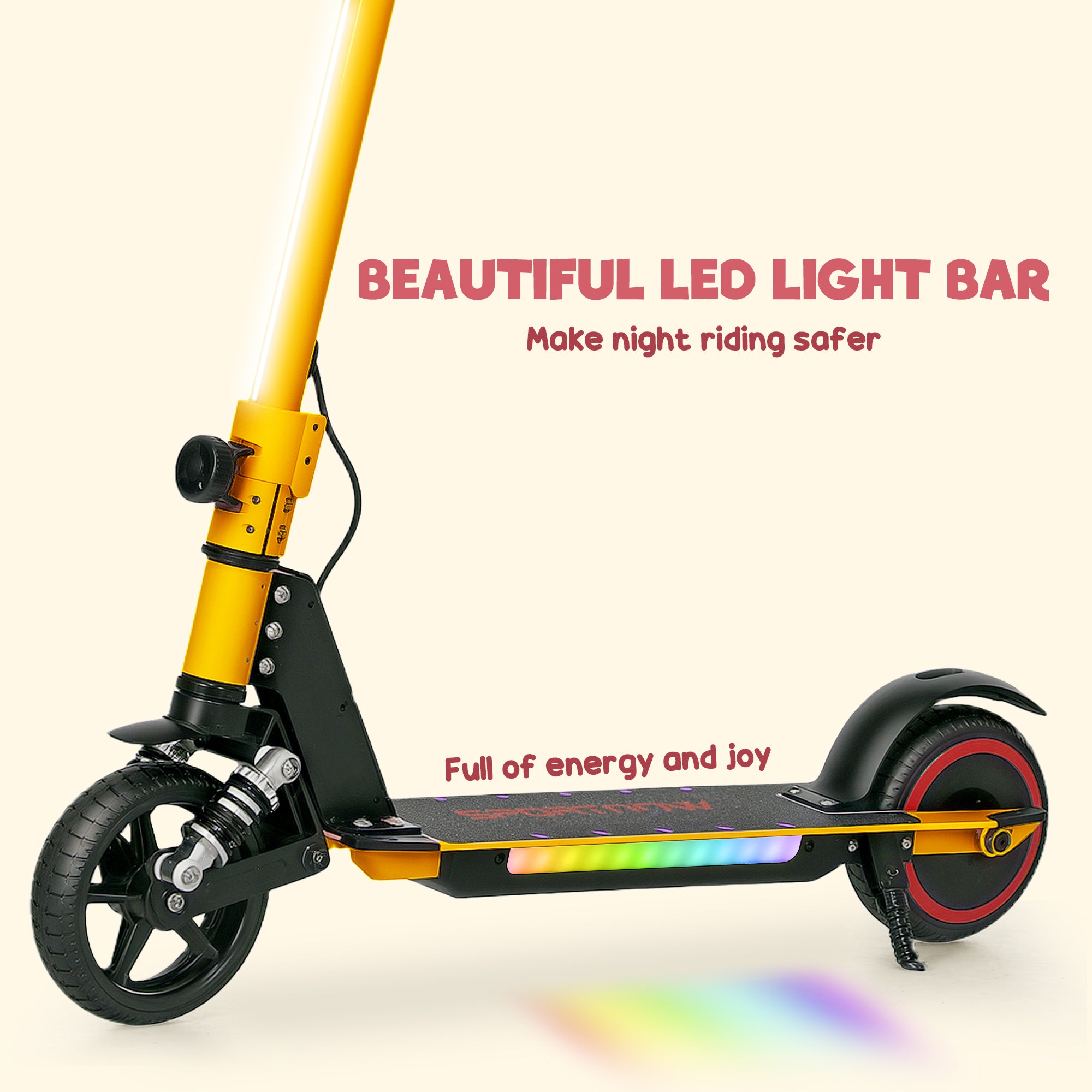 SPORTNOW Folding Electric Scooter for Kids Age 6-14 with Dual Brakes, Front Suspension, LED Colourful Lights and Display, 6.8kg Lightweight Aluminium E Scooter, Up to 14 KM/H & 6 KM, Gold Tone - anydaydirect