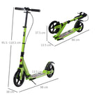 HOMCOM Kick Scooter, Folding 2 Wheel Scooter for 14+ Teens Adults, with Dual Brake System, Dual Suspension, 230mm Big Wheels, 3 Adjustable Handlebar, up to 100KG, Green - anydaydirect