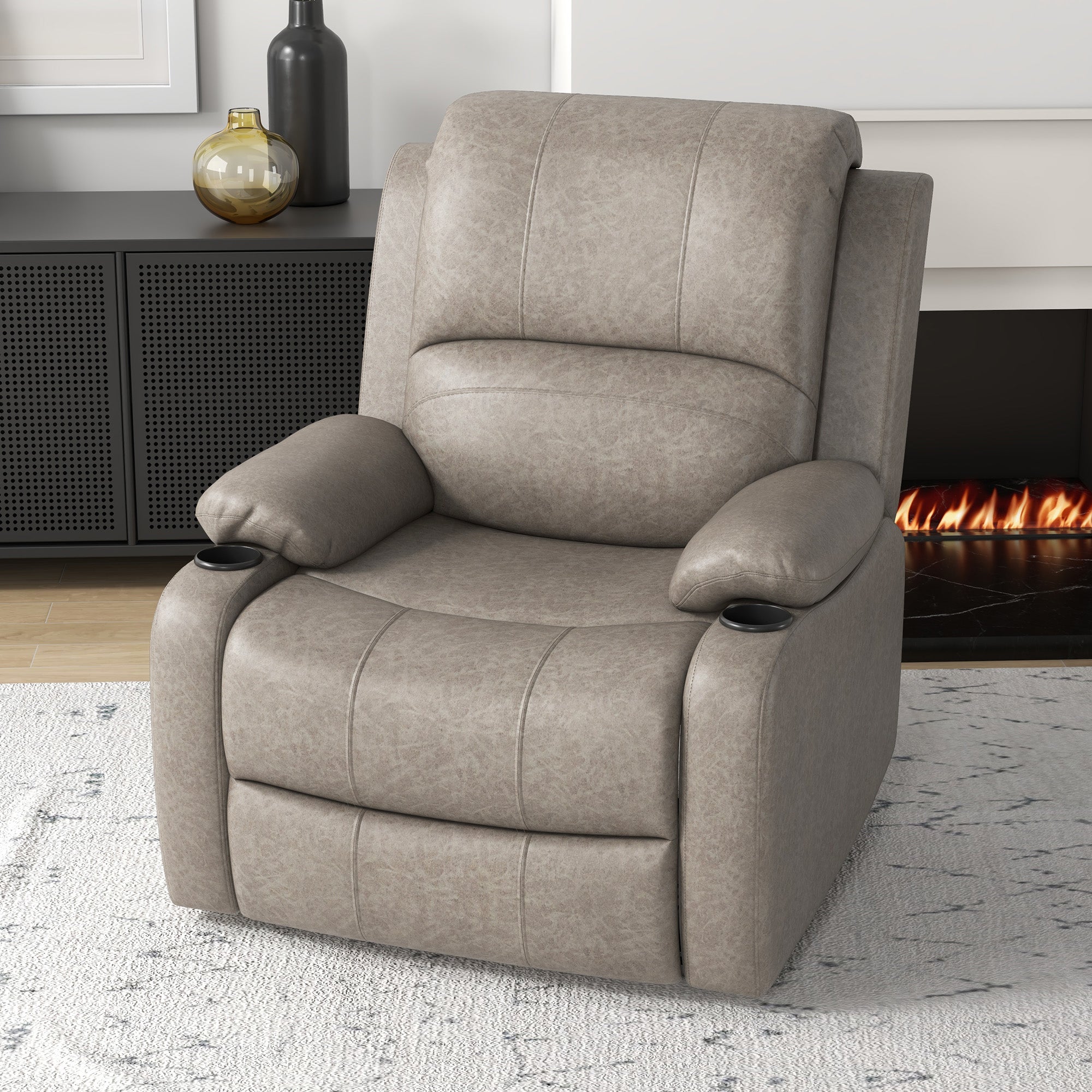 HOMCOM Recliner Chair, Microfibre Reclining Chair with Adjustable Leg Rest, Cup Holders, Recliner Armchair for Home Living Room, Brown - anydaydirect