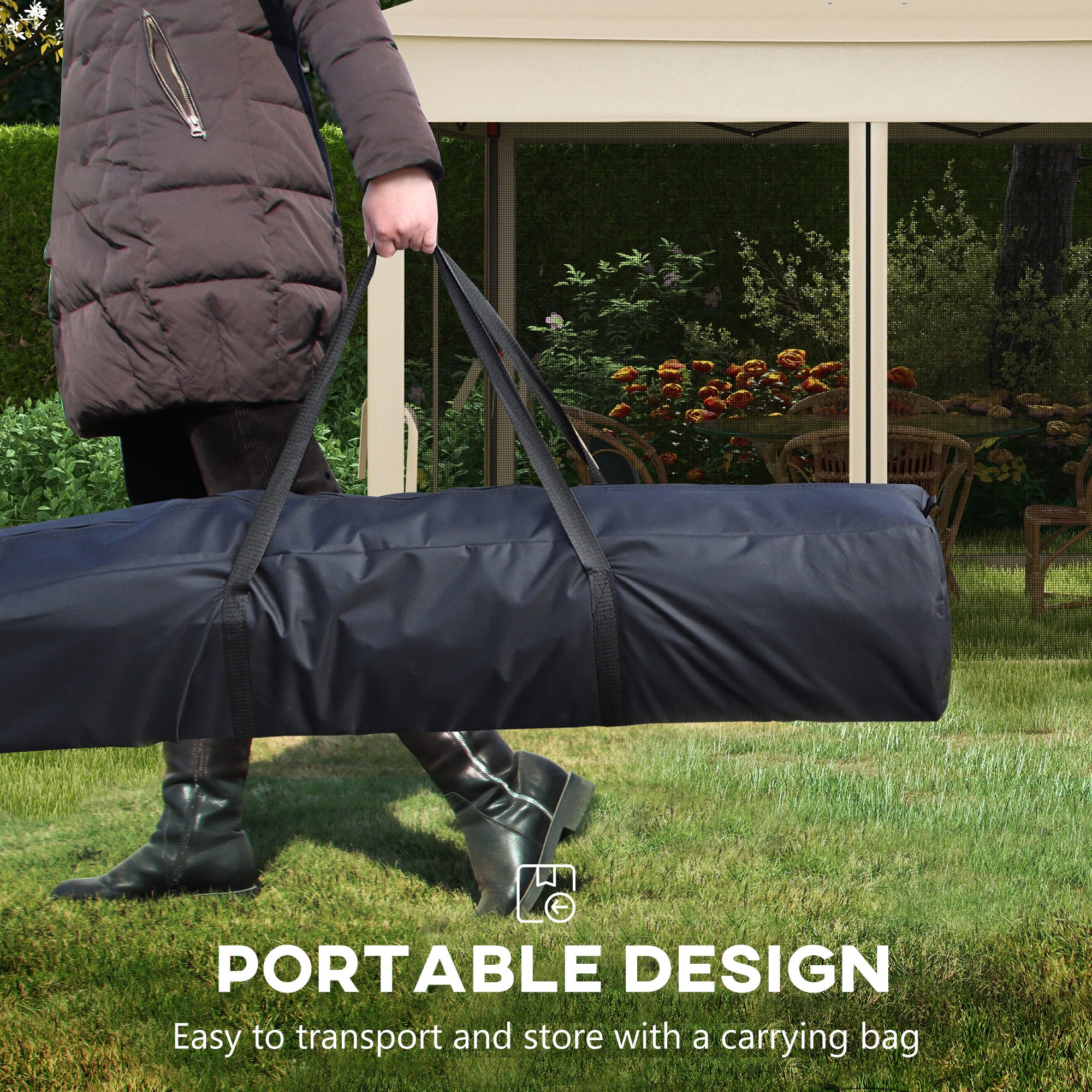 Outsunny 3 x 3(m) Pop Up Gazebo, Double-roof Garden Tent with Netting and Carry Bag, Party Event Shelter for Outdoor Patio, Cream White - anydaydirect