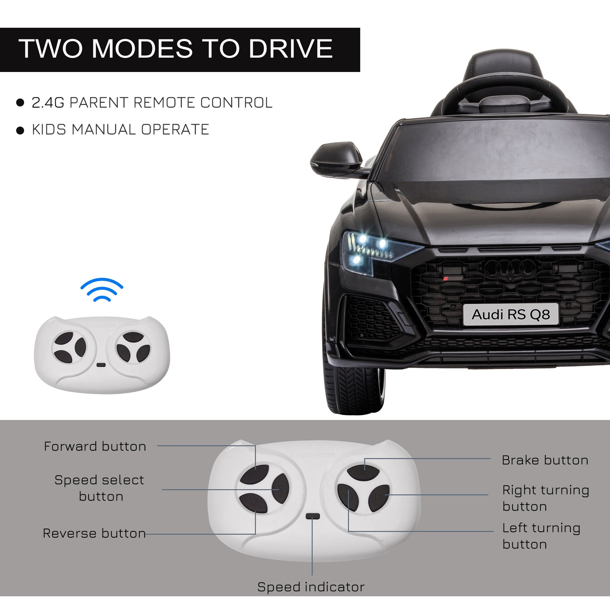 Kids Electric Ride On Car HOMCOM 6V Audi RS Q8 Licensed Electric Car for Kids, Remote Control, Music & Lights, Jet Black - anydaydirect