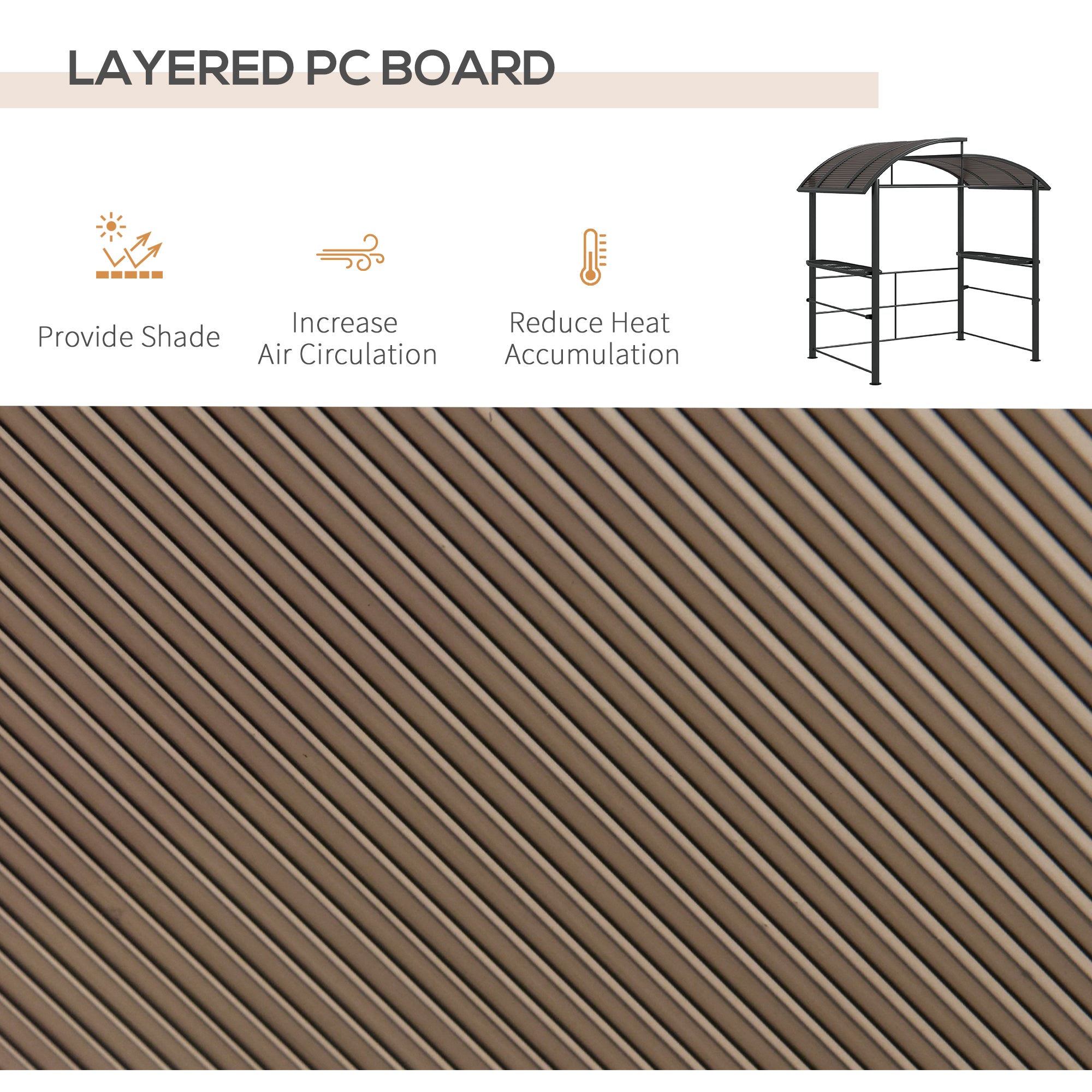 Outsunny 2.4 x 1.5m Outdoor Grill Gazebo with Side Shelves, PC Board Roof, Dark Grey - anydaydirect