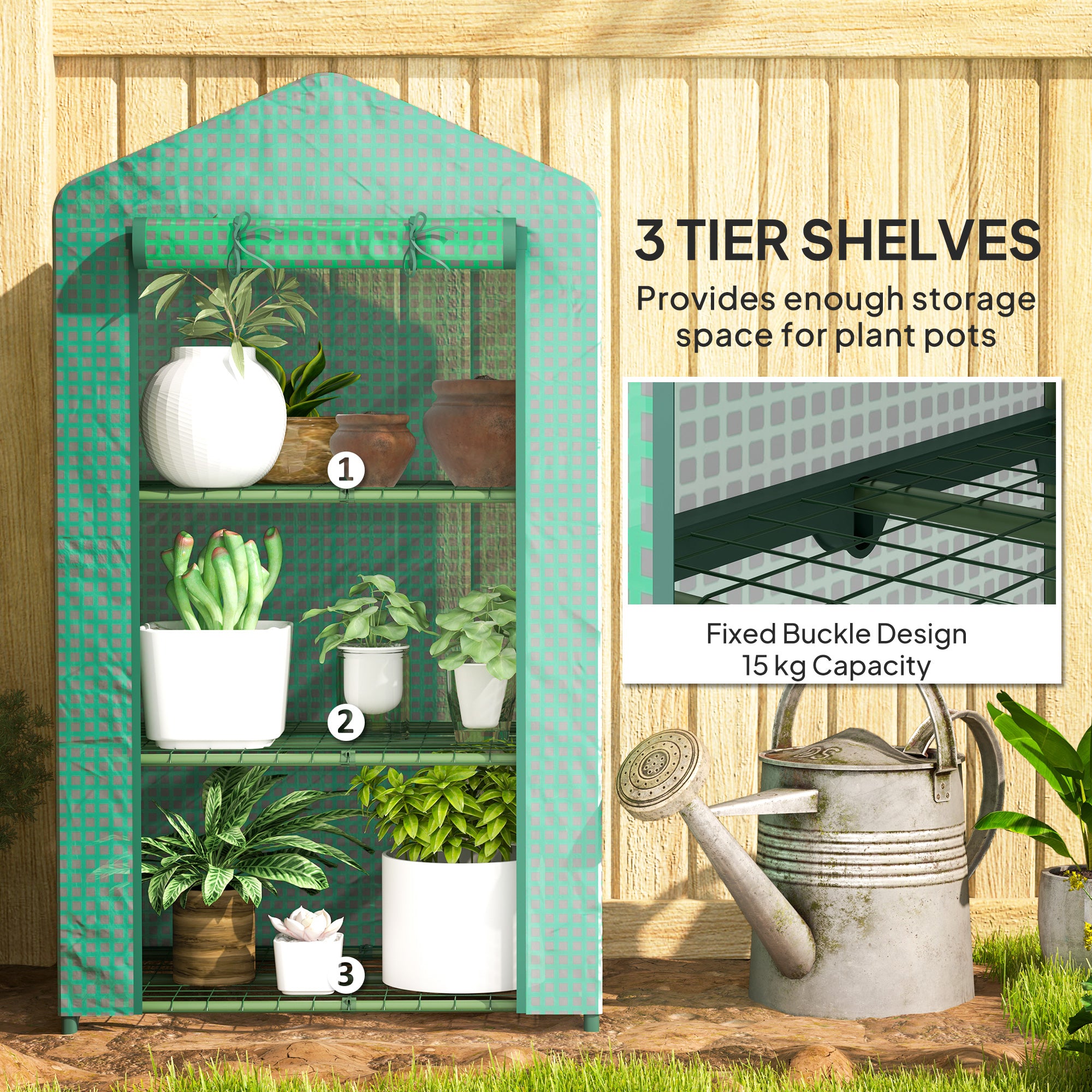 Outsunny 3 Tier Mini Greenhouse Portable Garden Grow House with Roll Up Door and Wire Shelves, 69 x 49 x 125 cm, Green - anydaydirect