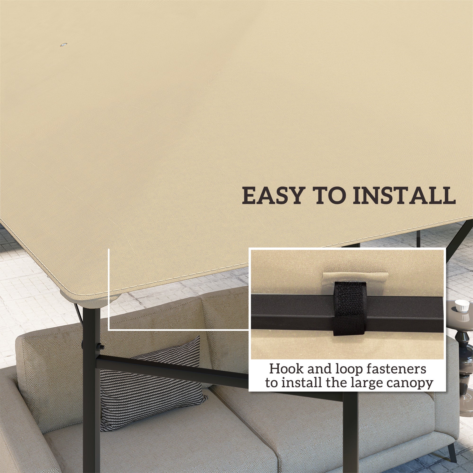 Outsunny 3 x 3(m) Gazebo Canopy Replacement Cover, Garden Gazebo Roof Replacement with Drain Holes, Water Resistant PVC Coating, 370g/?, UPF30+, TOP COVER ONLY, Beige - anydaydirect