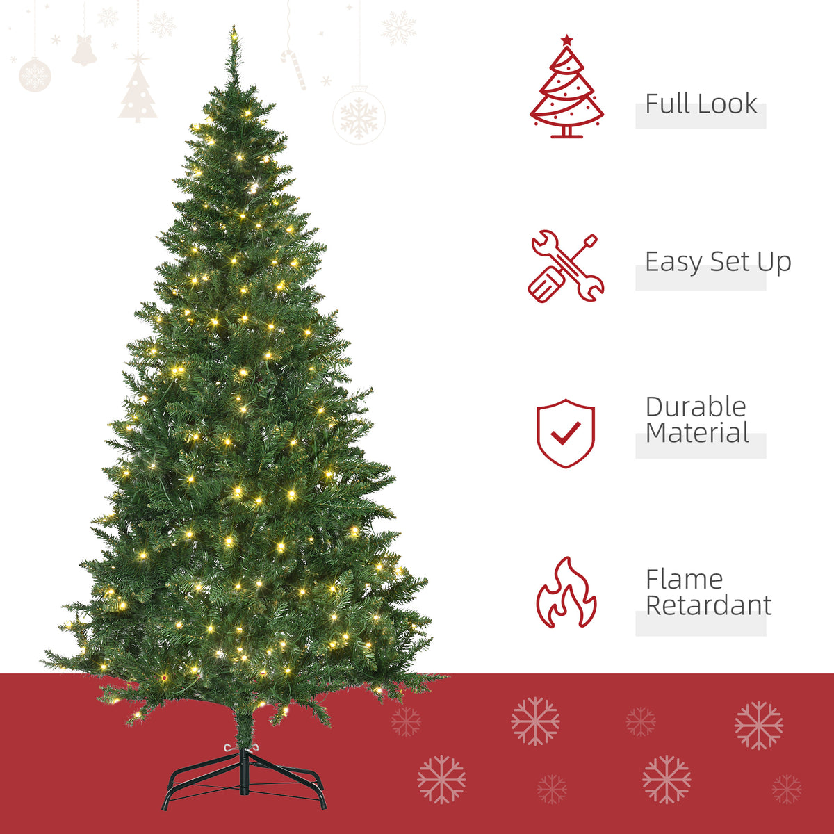 HOMCOM 6ft Prelit Christmas Tree Artificial Tree Warm White LED Light Holiday Home Xmas Decoration, Green - anydaydirect