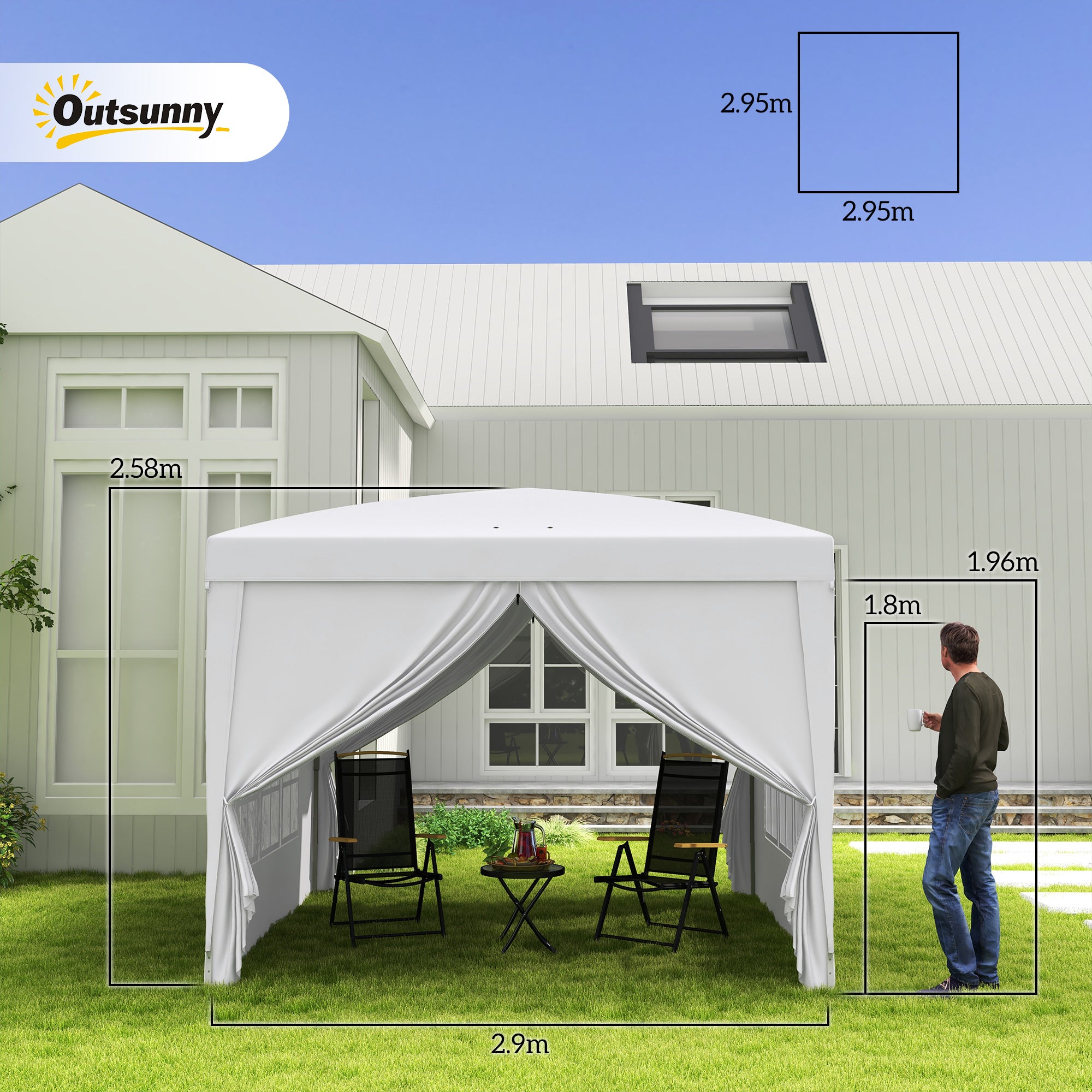 Outsunny 3 x 3m Pop Up Gazebo, Wedding Party Canopy Tent Marquee with Carry Bag and Windows, White - anydaydirect