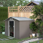 Outsunny 9 x 6 ft Metal Garden Storage Shed Sloped Roof Tool House with Foundation Ventilation & Double Door, Grey - anydaydirect