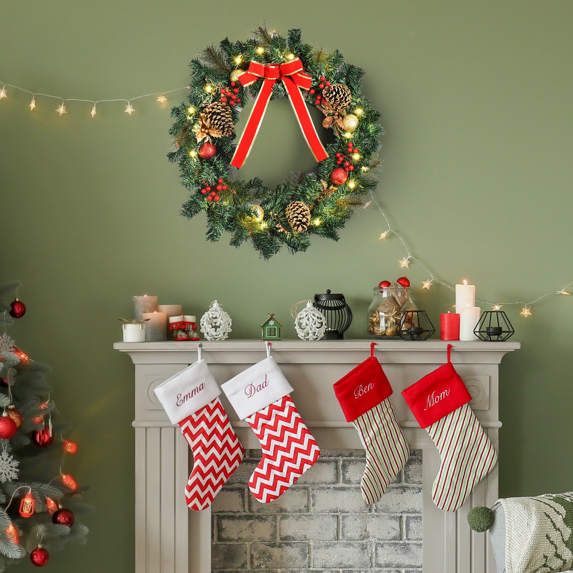 HOMCOM Christmas Door Wreath, 60 cm Diameter - anydaydirect