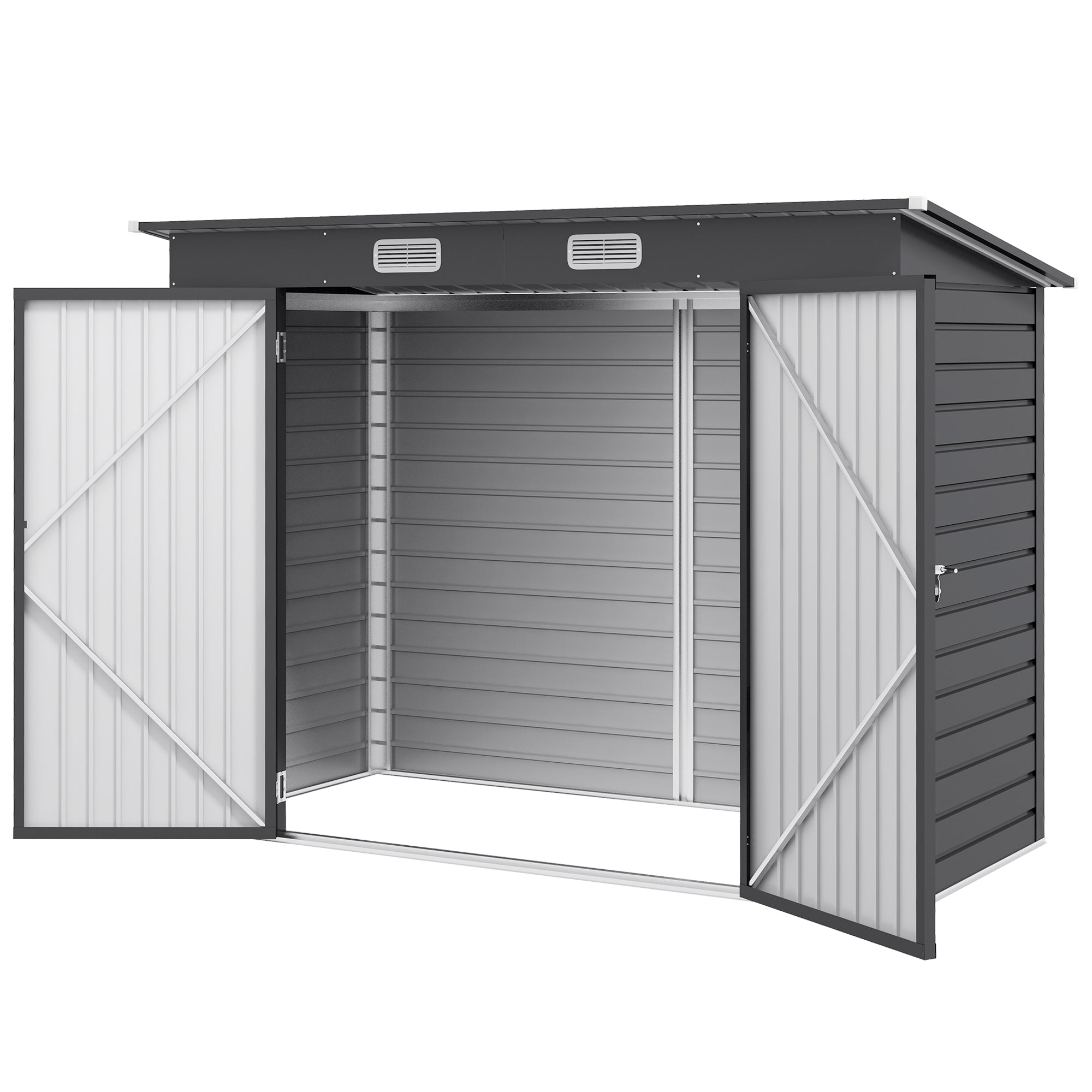 Outsunny 8 x 4FT Galvanised Garden Storage Shed, Metal Outdoor Shed with Double Doors and 2 Vents, Grey - anydaydirect