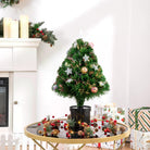 HOMCOM 2FT Pre-lit Artificial Christmas Tree Tabletop Multicoloured Fibre Optic Xmas Decoration w/ LED Lights Pot Table Desk - Green - anydaydirect