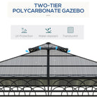 Outsunny 3 x 3 (m) Outdoor Polycarbonate Gazebo, Double Roof Hard Top Gazebo with Galvanised Steel Frame, Nettings & Curtains for Garden, Lawn, Patio and Deck, Khaki - anydaydirect