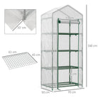 Outsunny 4 Tier Mini Greenhouse, Portable Compact Green House with Steel Frame, PE Cover, Roll-up Door, 70 x 50 x 160 cm, White - anydaydirect