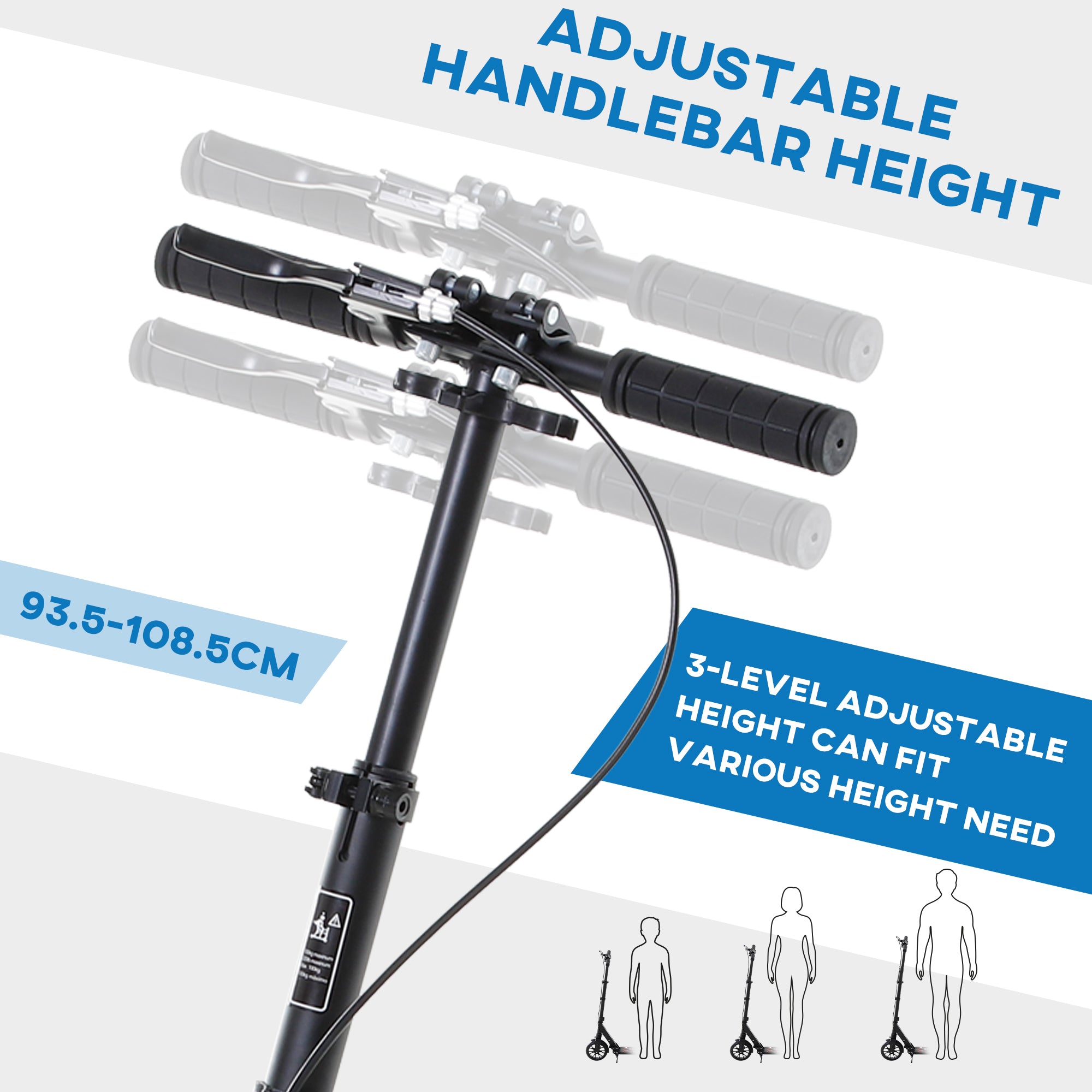 HOMCOM Adult Teens Kick Scooter Foldable Height Adjustable Aluminium Ride On Toy for 14+ w/ Rear Wheel & Hand Brake, 200mm Big Wheels, Shock Mitigation System - Black - anydaydirect