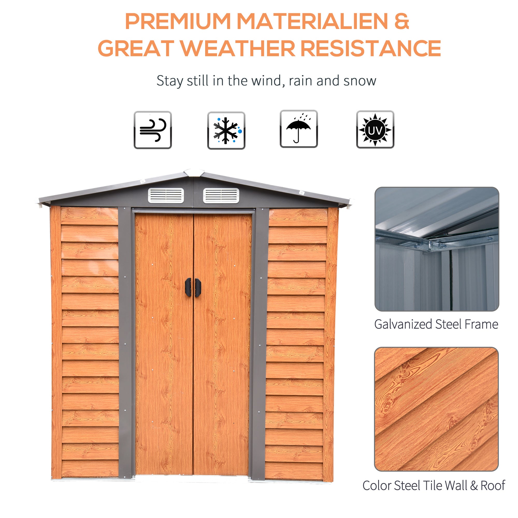 Outsunny 6 x 5 ft Garden Storage Shed Apex Store for Gardening Tool with Foundation and Ventilation, Brown - anydaydirect
