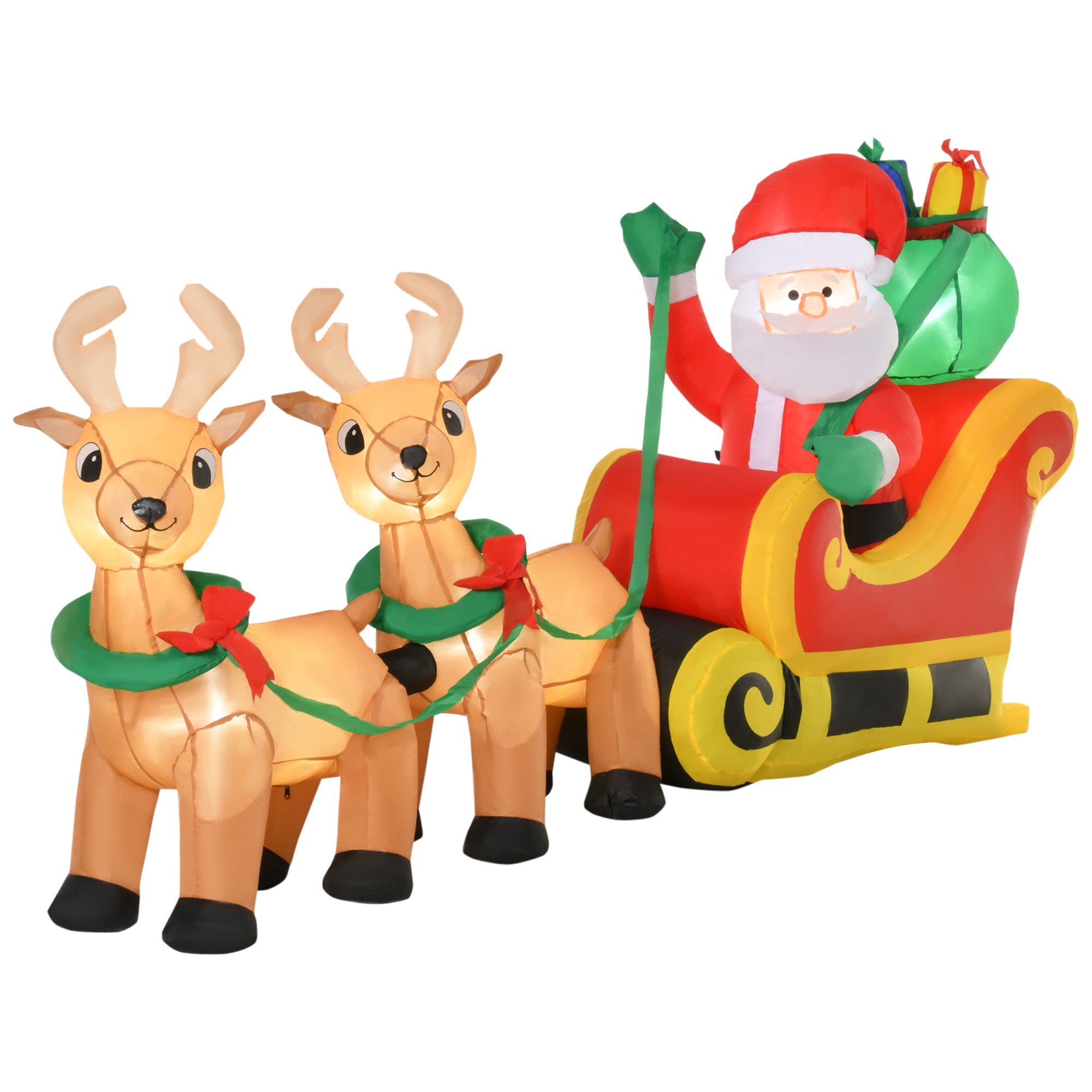 HOMCOM 1.1m Christmas Inflatable Santa Claus on Sleigh, LED Lighted for Home Indoor Outdoor Garden Lawn Decoration Party Prop - anydaydirect
