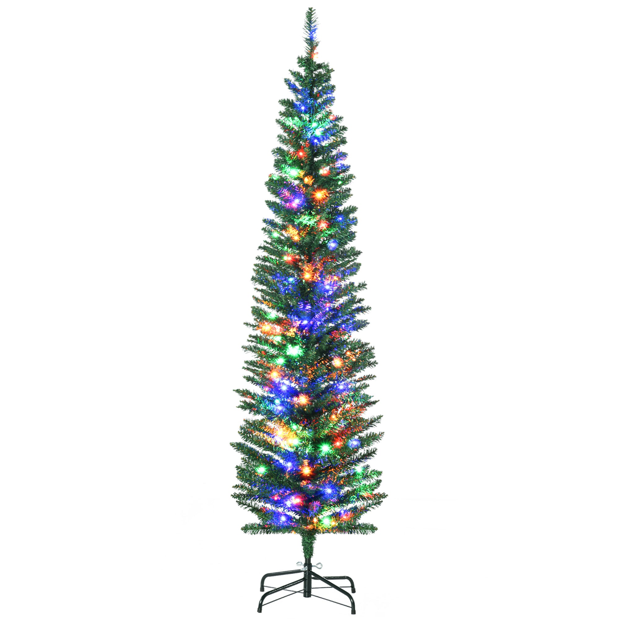 HOMCOM 6' Artificial Prelit Christmas Trees Holiday Décor with Colourful LED Lights, Pencil Shape, Steel Base - anydaydirect