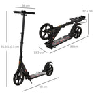 HOMCOM Kick Scooter, Folding 2 Wheel Scooter for 14+ Teens Adults, with Dual Brake System, Dual Suspension, 230mm Big Wheels, 3 Adjustable Handlebar, up to 100KG, Black - anydaydirect
