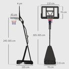 SPORTNOW 245-305cm Adjustable Basketball Hoop and Stand, with Wheels, Black - anydaydirect