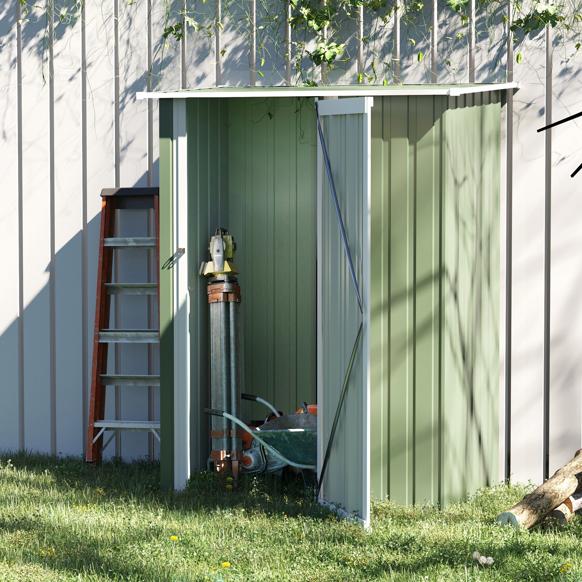 Outsunny Garden Storage Shed, Outdoor Tool Shed with Sloped Roof, Lockable Door for Equipment, Bikes, Light Green, 142 x 84 x 189cm - anydaydirect