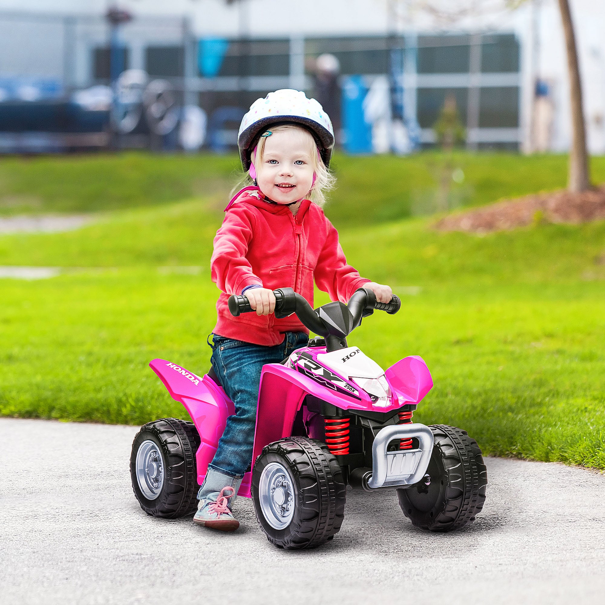 AIYAPLAY Honda Licensed Kids Quad Bike, 6V Electric Ride on Car ATV Toy with LED Light Horn for 1.5-3 Years, Pink - anydaydirect